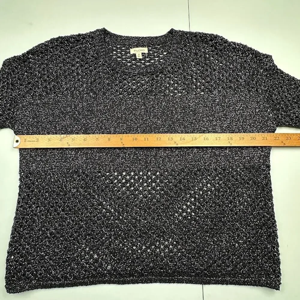 Anthropologie Pilcro Sweater Womens Extra Small Black Metallic Open Knit Party - Picture 10 of 12